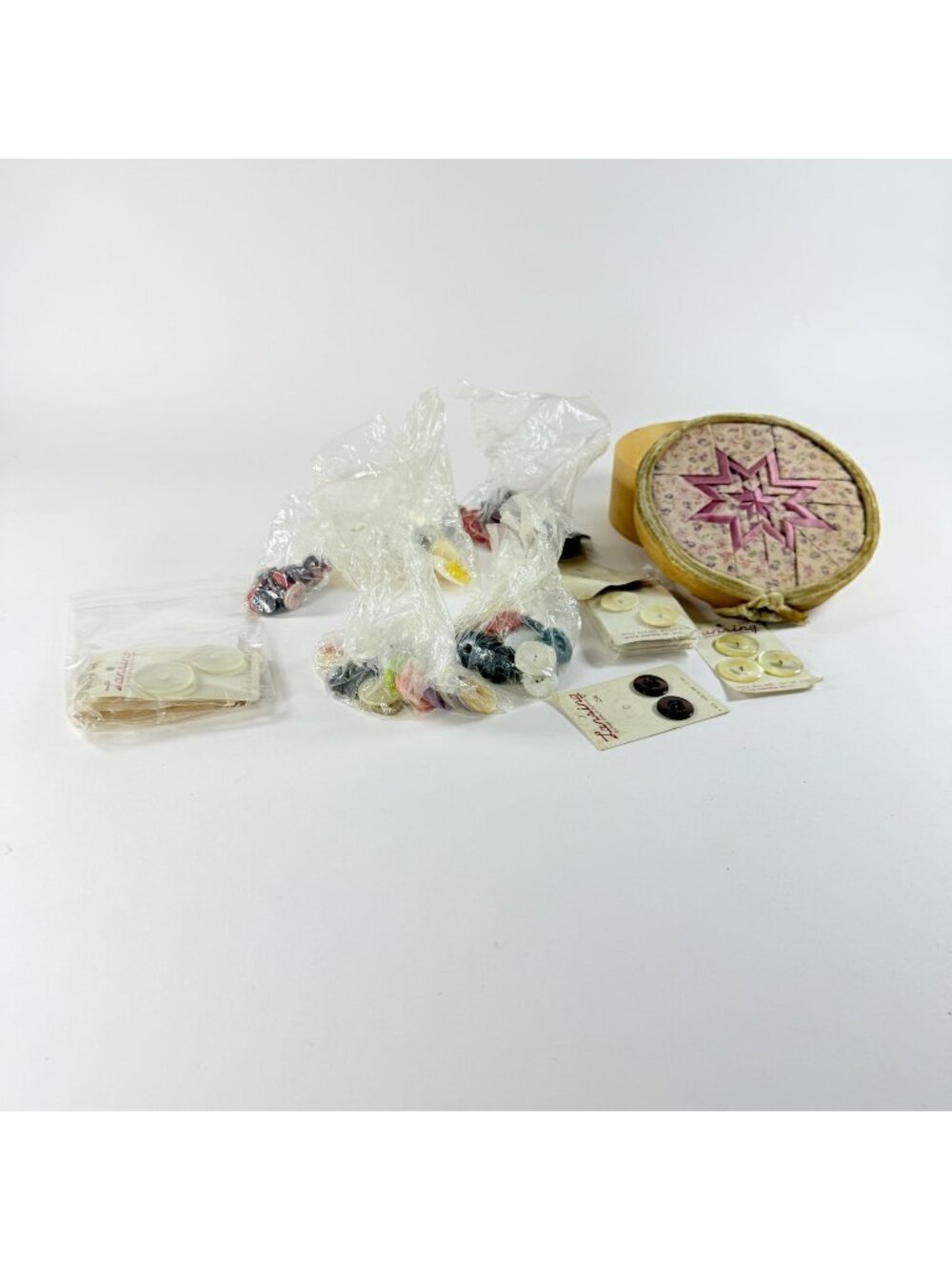 Vintage Round Button & Floral Star Design Quilted Fabric Storage Box